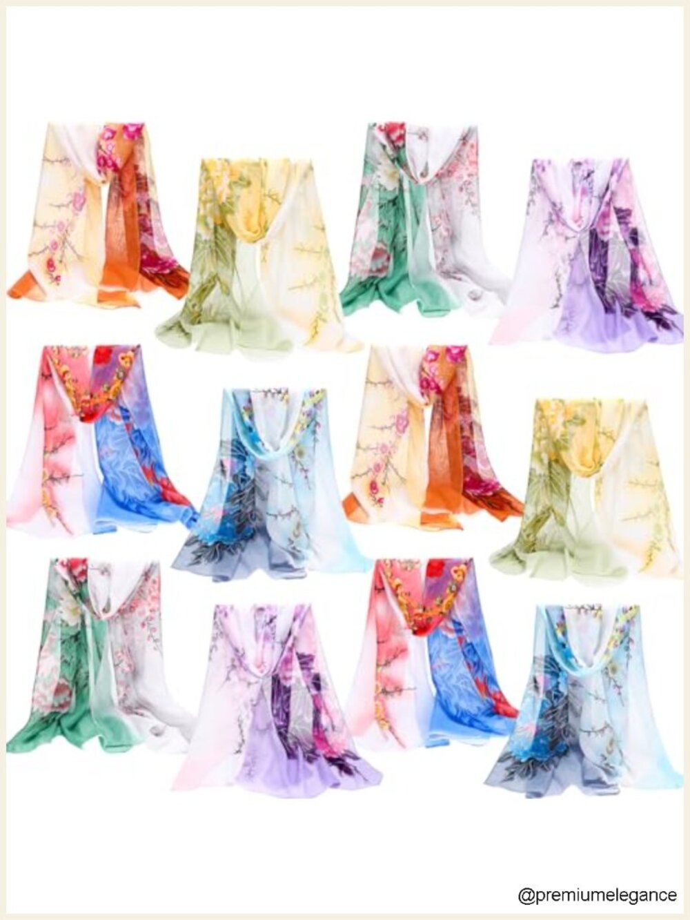 12 Pack Women's Silk Chiffon Floral Scarves Lightweight Neck Scarves